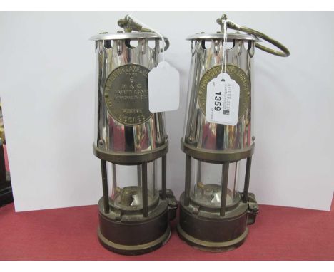 Miners Lamps, both projector lamp and lighting type 6, 24cm high. (2)