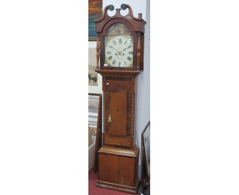 XIX Century Oak and Mahogany Longcase clock, with painted dial by John Wray ..... by, eight-day movement, twin weights, pendu