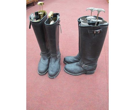 Chippewa, two pairs of black leather motorcycle boots, American sizes 7.1/2 and 8.1/2.