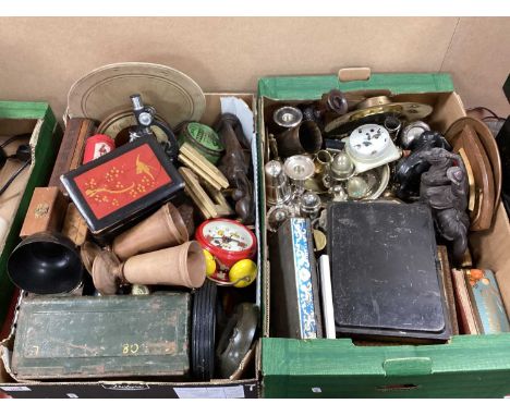 Marbles, telephone set L MK1, microscope, boxes, artists box, plated ware, horn beaker, etc:- Two Boxes.