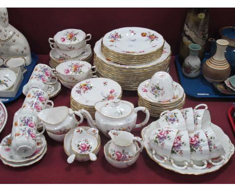 Royal Crown Derby 'Derby Posies' Dinner and Teaware, comprising twelve dinner plates, medium plates, four soup bowls, and six