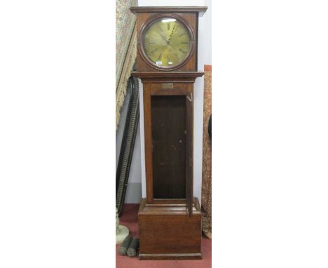 Late XVIII Century Oak Brass Dial Longcase Clock, (Joseph Atkinson), hood with a circular glazed door, trunk with a shaped do