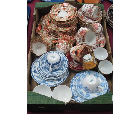 Royal Crown Derby Blue &amp; White Tea Ware, of sixteen pieces. Edwardian floral tea ware or wavy hexagonal form. Davenport &