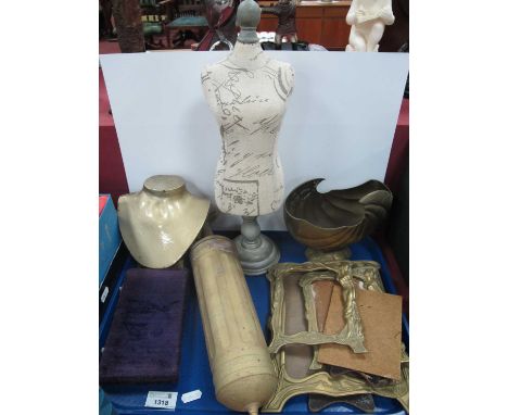 Jewellery Display Mannequin, scales, brass photo frames, Pyrene extinguisher, etc:- One Tray.