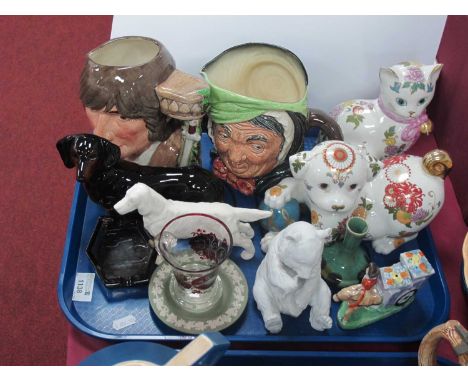 Doulton Character Jugs (x 2), Franklin Mint and other animals, Kaiser bear, Moet &amp; Chandon hexagonal glass ashtray, etc:-