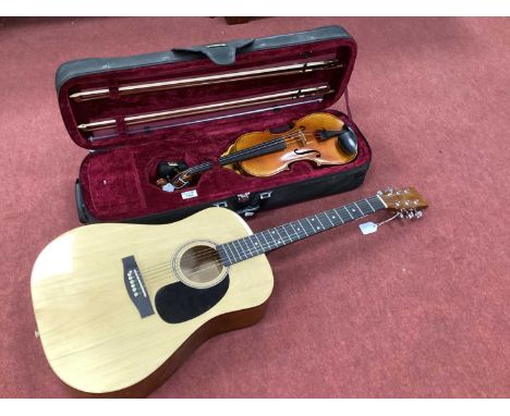 Chinese Viola and Two Bows, in carry case. Acoustic guitar.