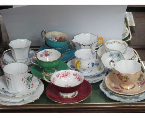 Collection of Decorative Trio cups and saucers, including Aynsley, Atherton, Melba, Minton, Paragon etc:- One Tray.Queen Anne