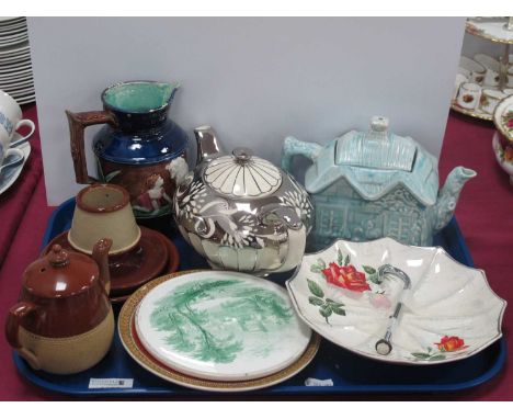 Midwinter Stylecraft Umberall Cake Stand, Sadler and Price teapots, stoneware vesta holder, etc:- One Tray.