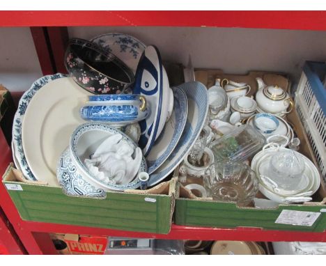 XIX Century Blue - White Meat Plates, XIX Century plates, Royal Chelsea part tea service:- Two Boxes.