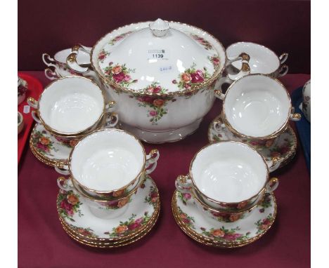 Royal Albert Old Country Roses First Quality large soup tureen with lid together with twelve soup dishes and saucers.All Firs