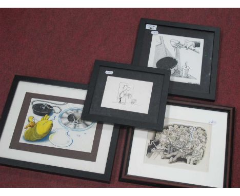 Ian Dicks (London Artist) 'Regulating the Flow', ink sketch, signed lower right, details verso, 11.5 x 15cm. Mark Hackett sim