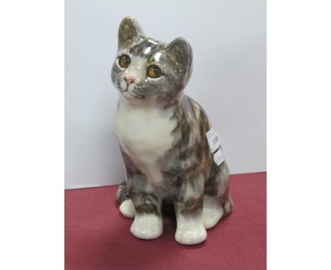 Winstanley Pottery Tabby Cat with yellow Glass Eyes, hand painted finish and relevant markings to base 22cm high.