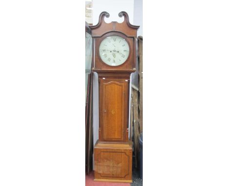 Early XIX Century (Round) White Dial 8 Day Longcase Clock, Plant Chappell, hood with a swan neck pediment, crossband glazed d