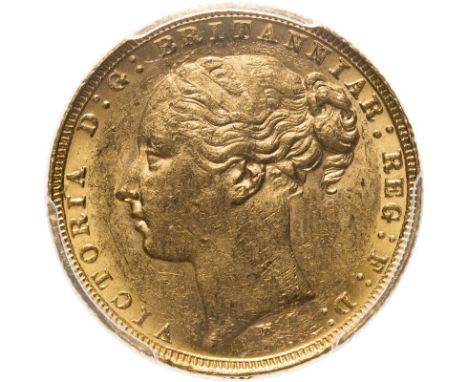 AUSTRALIA. Victoria, 1837-1901. Gold sovereign, 1884 M. Melbourne. St George; WW Buried. Young head left, WW buried in trunca