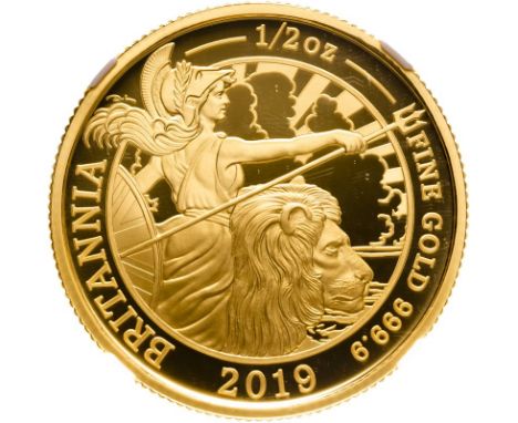 UNITED KINGDOM. Elizabeth II, 1952-2022. Gold 50 pounds, 2019. Royal Mint. Fifth, crowned bust of Queen Elizabeth II right; J