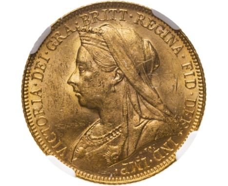 AUSTRALIA. Victoria, 1837-1901. Gold sovereign, 1900 M. Melbourne. Old, veiled bust left, T.B. below; VICTORIA · GRA · BRITT 