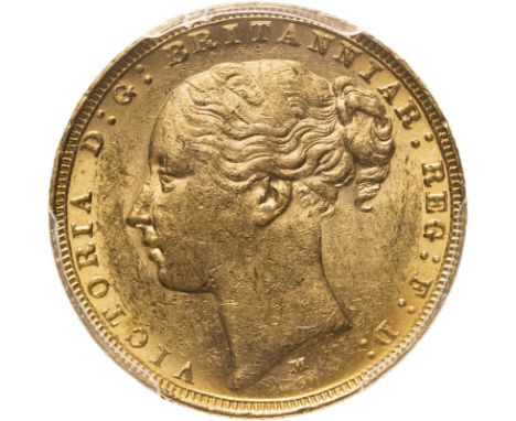 AUSTRALIA. Victoria, 1837-1901. Gold sovereign, 1884 M. Melbourne. St George; WW Buried. Young head left, WW buried in trunca