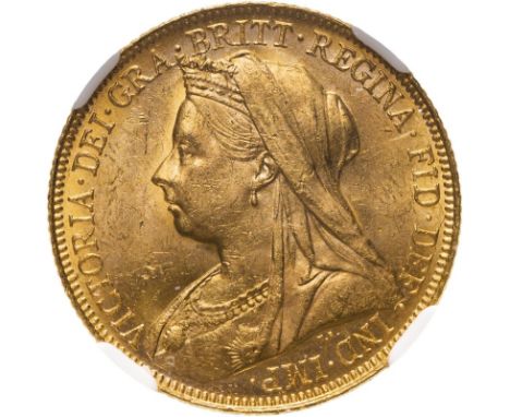 AUSTRALIA. Victoria, 1837-1901. Gold sovereign, 1900 M. Melbourne. Old, veiled bust left, T.B. below; VICTORIA · GRA · BRITT 