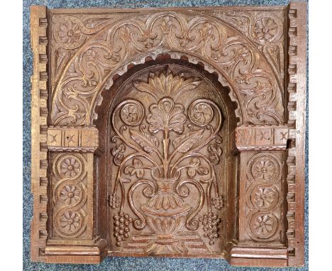 An 17th century oak carved panel with arched Gothic style border. IMPORTANT: Online viewing and bidding only. Collection by a
