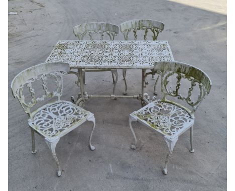 A Cast Furniture Ltd white painted garden table and four chairs. IMPORTANT: Online viewing and bidding only. Collection by ap