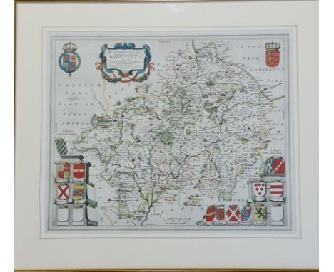 A Wigorniensis Worcester Warwickshire map from the book Blaeu's Atlas Novus first published in 1645 Joan Blaeu, 52cm x 43cm i