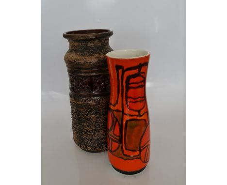 A large Poole pottery orange abstract design 85 vase, 40cm, floral design vase, dish, lamp base and lidded pot, together with