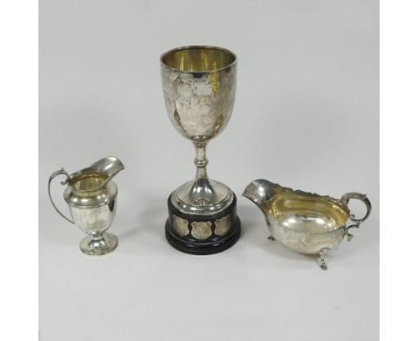 An early 20th century silver trophy cup, London 1908, inscribed Summerwood Lawn Tennis Club Ladies Championship Cup, 18cm hig