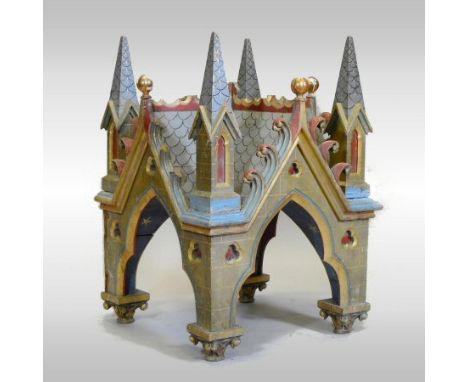 A 19th century pine, gesso and polychrome painted tabernacle, of architectural form, 96cm high