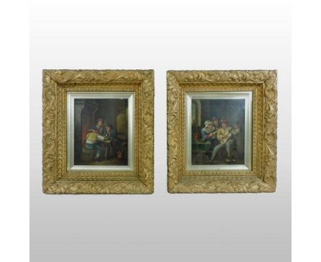 Dutch School, early 20th century, tavern scene, oil on panel, 20 x 16cm, together with the companion, a pair