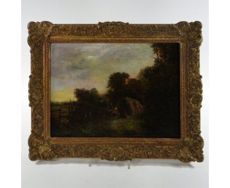Norwich School, (19th century), A travellers encampment, oil on panel, 25 x 35cm