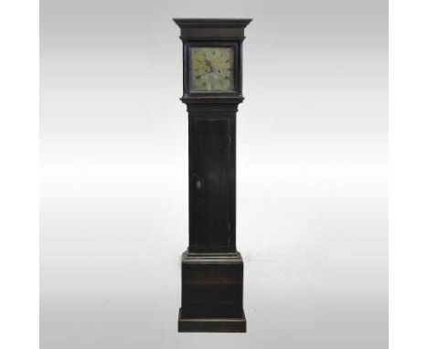 An 18th century oak cased longcase clock, the brass eleven inch dial with calendar niche, signed Abraham Weston, Lewes, havin