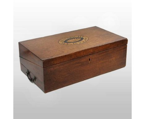 A George IV mahogany writing slope, of plain shape, inlaid with a panel inscribed Ann Bright 1822, with a fitted interior, 46