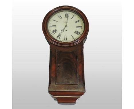 A 19th century mahogany cased tavern clock, having a fourteen inch painted dial with Roman hours, signed Durrant, Beccles, th