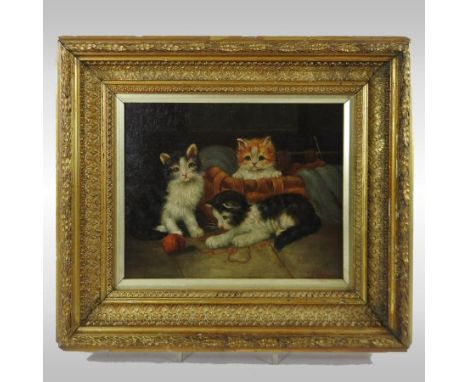 Style of Julius Adam II, (1852-1913), Playful kittens, signed, oil on panel, 20 x 25cm
