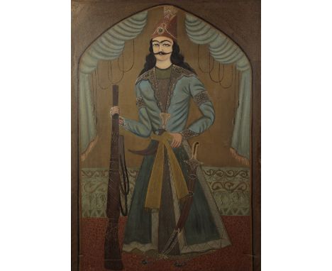 INDIAN SCHOOL, PORTRAIT OF AN EMPEROR, oil on canvas, framed, 83cm wide, 117cm high; together with an INDIAN HALF-LENGTH PORT