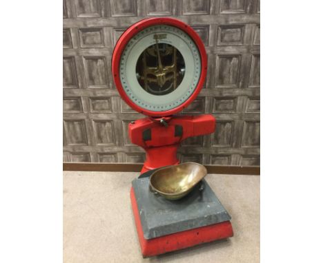 SET OF 1930s AVERY WEIGHING SCALES, from R. Pringle (Scotland) Ltd. manufacturers of leather goods, 119cm high