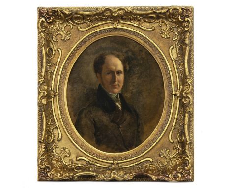 SIR GEORGE HAYTER (BRITISH 1792 - 1871), PORTRAIT OF JOHN EVELYN DENISON oil on board, inscribed label verso image size 33cm 