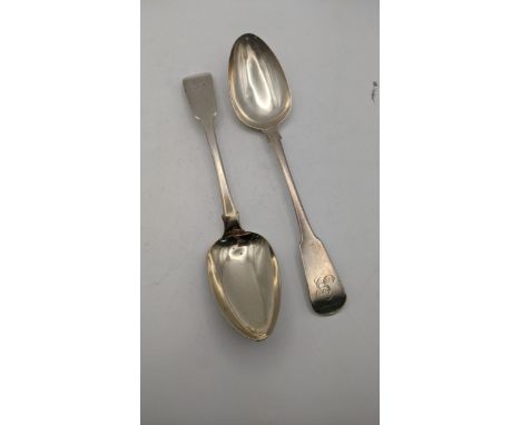 Two silver fiddle pattern serving spoons, one hallmarked London 1813, total weight 121.4gLocation:If there is no condition re