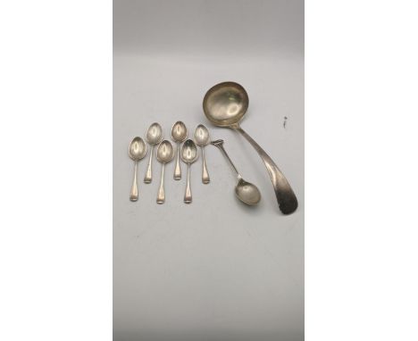 Silver to include a sauce ladle hallmarked Sheffield 1960, together with silver teaspoons total weight 150.9gLocation:If ther