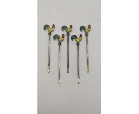 A set of five sterling silver and enamel cocktail sticksLocation:If there is no condition report shown, please request 