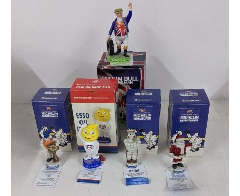 Motoring related boxed porcelain figures to include a Royal Doulton John Bull Tyre Man, a Royal Doulton Esso Oil Drop Man, an