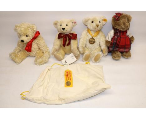 Four teddy bears, comprising a Steiff Millennium bear; Steiff 1909 -2009 Margaretes bear; a Hermann bear; and a Heartfelt Col