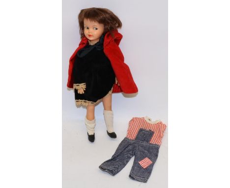 Sindy; Patch doll, back stamped Made in Hong Kong, wearing  1966 Birthday Party outfit, and patch dungarees 