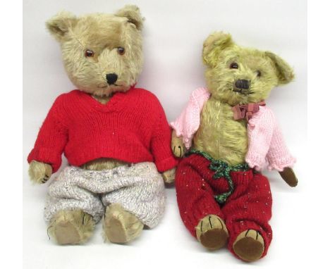 Chiltern c1940/50's Hugmee teddy wearing red jacket, and another similar bear, max H38cm (2) 