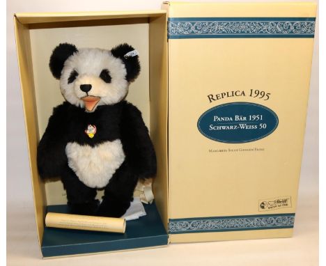 Steiff Panda Bear 1951, 1996 replica. Limited edition 1154/3000, H50cm. Boxed with certificate 