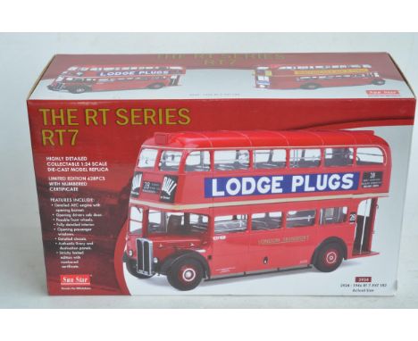 Large Sun Star 1/24 scale RT7 diecast Double Decker Bus model with box, no internal packaging or CoA. Model in overall good c