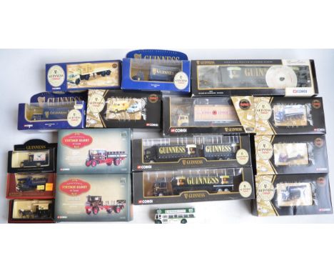 Collection of Guinness related diecast vehicle models, mostly limited edition to include Corgi 1/50 75407 Leyland DAF Curtain