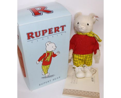 Steiff Classic Rupert Bear, in white, h28cm, complete in box with certificate. Limited Edition 2579/3000, 2007. 