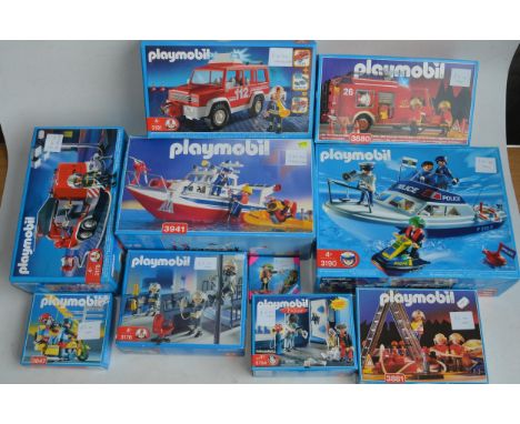 Ten boxed Playmobil sets to include Fire, Police and Rescue services. 5 boxes opened but all set contents are still factory s