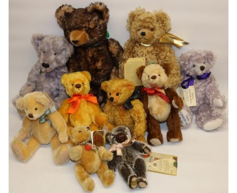 Group of modern collectable vintage style teddy bears, comprising Merrythought 'Choc Ice', five Dean's Rag Book bears, and fo